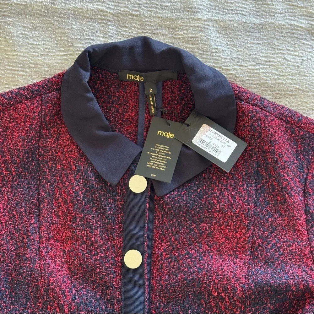 NWT! Maje Red and Black Long Sleeve Dress, Size 2 - Picture 13 of 15